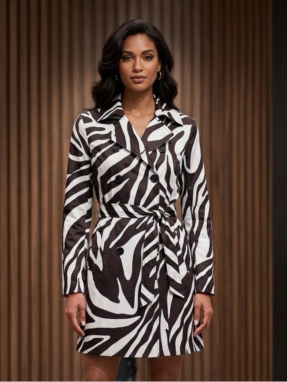 Byer California Black & White Zebra-Print Mini Trench Dress